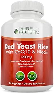 Red Yeast Rice 1200mg with CoQ10 & Flush Free Niacin 120 Vegetarian Capsules - Non Irradiated, Citrinin Free, Supports Healthy Cholesterol Levels & Cardiovascular System