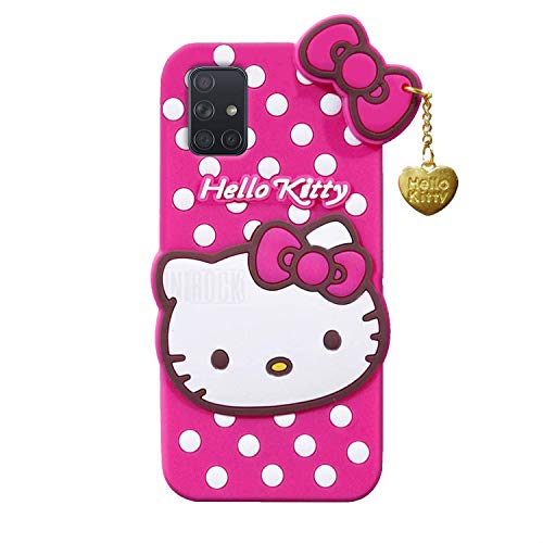 Image of Unirocka Hello Kitty Back Case Cover For Samsung Galaxy A71| 3D Cute Hello Kitty Case |Soft Silicone Rubber Back Cover With Pendant Kitty Cover For Samsung Galaxy A71 - Pink