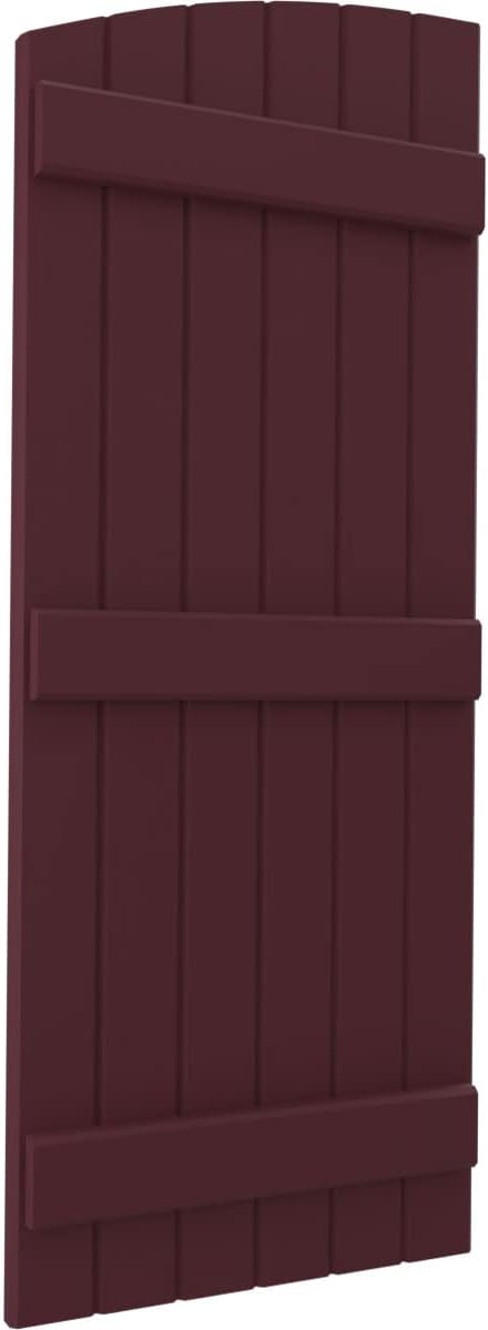 Ekena Millwork ARW401BE621X83WRH Americraft Six 3 Exterior Real Wood Joined Board-n-Batten Shutters w/Elliptical Top (Per Pair), 21"W x 83"H, Wine Red