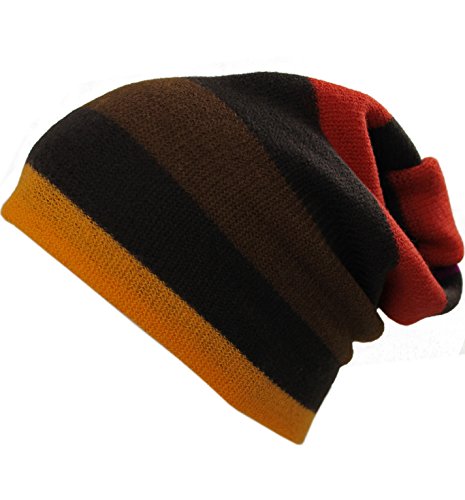 Bonnet rayé 100% laine mérinos Rotfuchs couvre-chef chaud marron pour homme et femme taille L