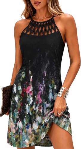 Image of BIRW Summer Dresses for Women 2026 Casual Floral Halter Neck A-line Beach Vacation Sundresses