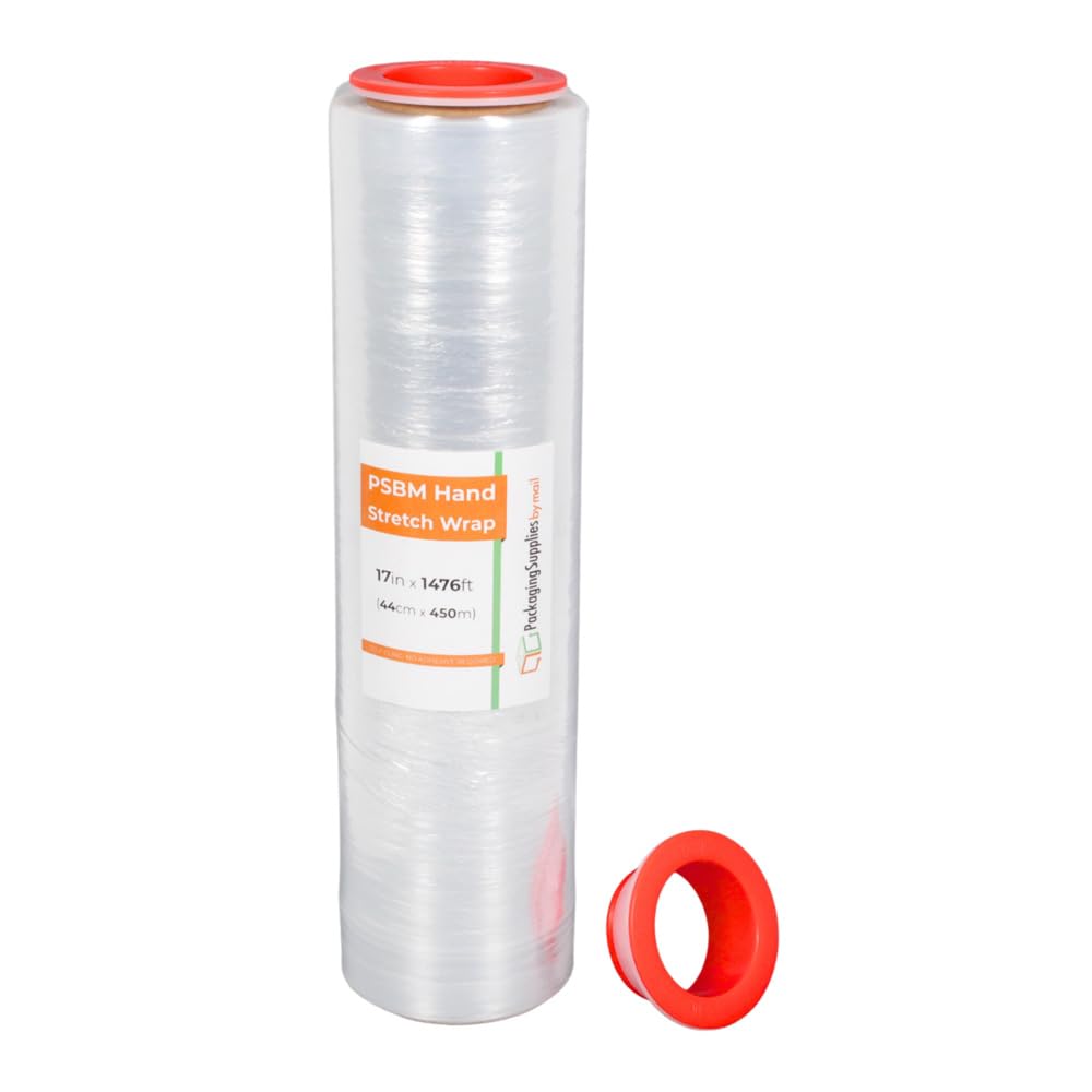 PSBM Stretch Wrap, 1 Roll, 17 Inch x 1476 Feet, 56 Gauge, Unmatched Ultra High Performance Down Gauge Pallet Wrap Secure, Strong, Reliable