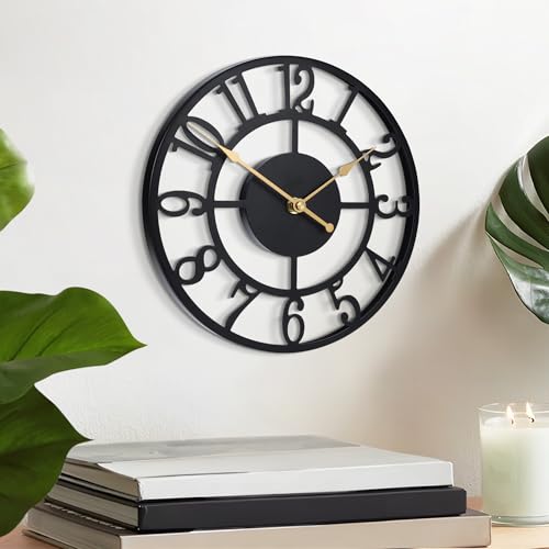 LEIKE Arabic Numeral Wall Clock 10IN Battery Operated Black, Silent Non Ticking, Wall Clocks for Living Room Decor, Small Classic for School, Office, Home, Kitchen, Bedroom