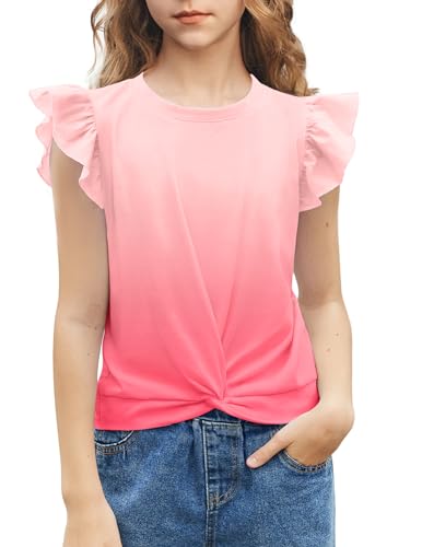 Arshiner Filles T-Shirts Manches Volantes Loisirs été T-Shirts Enfants Mode col Rond Coton Basique Manches Courtes T-Shirt Fille Tie Dye 1 140