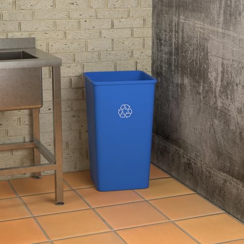 Image of Square Commercial Trash Can (Trash Can, Blue, 50 Gallon)