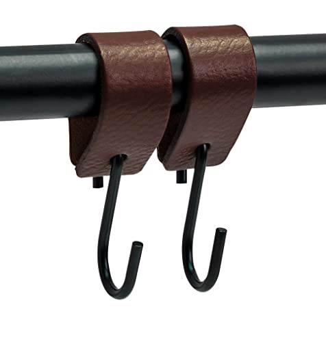 Brute Strength - Multifunctional Leather S-Hooks - Brown - 2 Pieces - S Shaped Hooks - Coat Hook - Leather Hooks - Leather s Hooks - Black s Hooks - Kitchen Hooks
