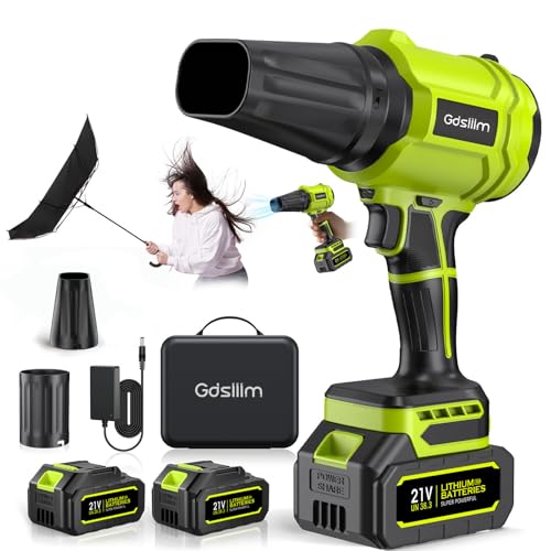 Soplador de hojas inalámbrico con batería, 600.000 rpm, potente soplador de hojas - soplador de aire portátil con 2 baterías y cargador - soplador de mano silencioso para jardín, coche, terraza y