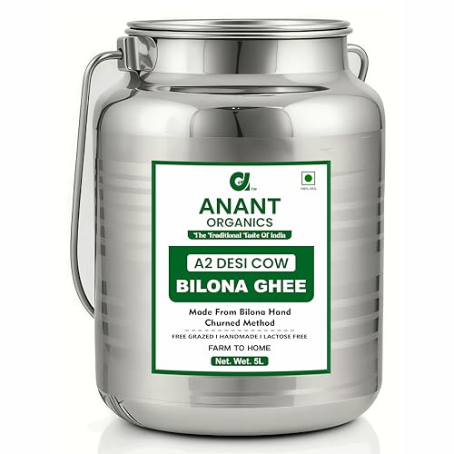 Image of Anant Organics A2 Desi Cow Ghee | Vedic Bilona Method | Grass-Fed | 100% Pure & Natural Ghee Glass Bottle 5L