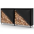 Ultrahaus 8ft Outdoor/Indoor Firewood Rack with Oxford Fabric Cover, Weather Resistant Fireplace Firewood Rack with Cover, Wood Rack for Firewood