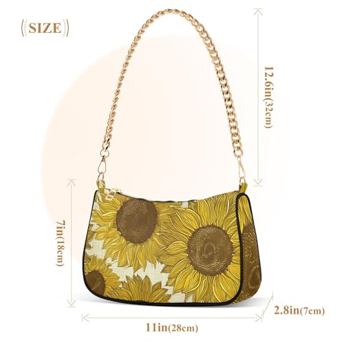 Vintage Sunflowers Yellow Brown Beige Lady One Shoulder Bag for Women Hobo Party Purse Chain Strap Zipper Fashion Purse3