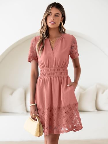 Image of Simplee Womens Boho Summer Dresses Casual Wedding Guest V Neck Short Sleeve Empire Waist A Line Tiered Mini Dress