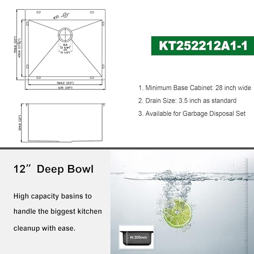 Image of Kichae 25 Inch Laundry Sink - 25x22 Kitchen Sink Drop In Utility Sink 12 inch Deep Sink Topmount Single Bowl Stainless Steel RV Laundry Sinks Handmade with Accessories