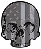 Subdued Half Skull Patch 12' | American Flag Patriotic Black White Halfskull Skeleton | Large Embroidered Iron On Motorcycle Back Patch - by Nixon Thread Co.
