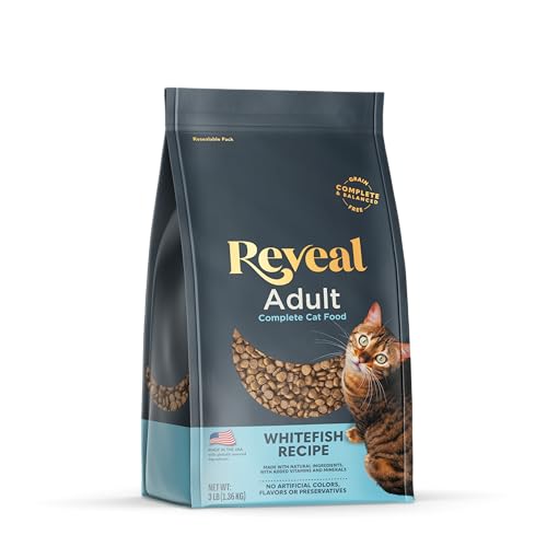 Reveal Natural Adult Dry Cat Food, High Protein, Grain Free with Added Vitamins & Minerals, Complete & Balanced Nutrition for Cats, Whitefish Recipe (3 Pound Bag)