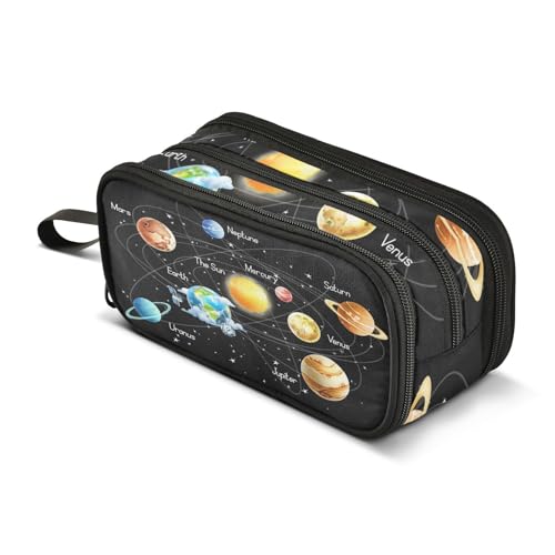 Image of Solar System Space Planets Pencil Case Box Boys Girls Large Pencil Pouch with Zipper Compartments Big Capacity Stationery Pen Bag Organizer for Kids Teens Adults School