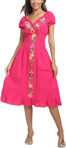 2024 Women's Embroidered Dress Casual Bohemian V-Neck Dress Short...