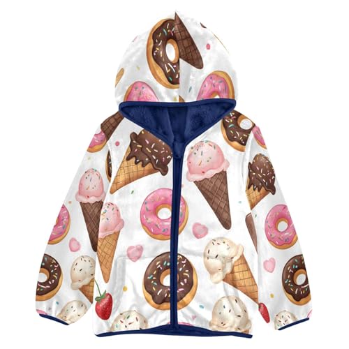 Sweet Desserts Pattern Print Toddler Fleece Jacket Girl Boys Hooded Fleece Jacket Coat Warm Outwear Zip-up 3-10T