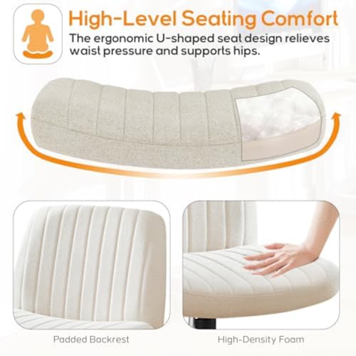 DUMOS Criss Cross Chair Legged Office Wide Comfy Desk Seat, No Wheels Armless Computer Task Seating, Swivel Vanity Home Height Adjustable image 4