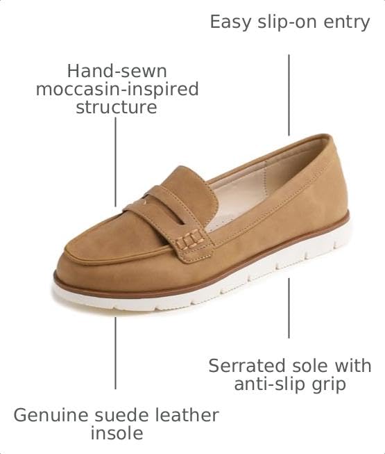 Image of FEVERSOLE Women's Comfort Penny Loafer Geniune Leather Insole Flexible Walking Driving Shoes