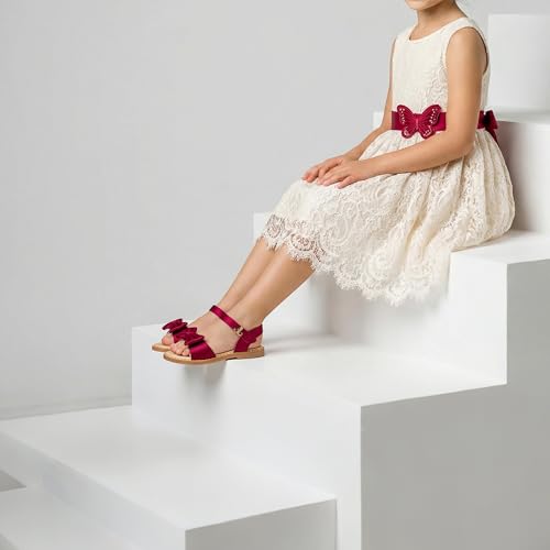 Image of THEE BRON Toddler Girls Sandals Wedding Flower Girl Dress Shoes Open Toe Flats
