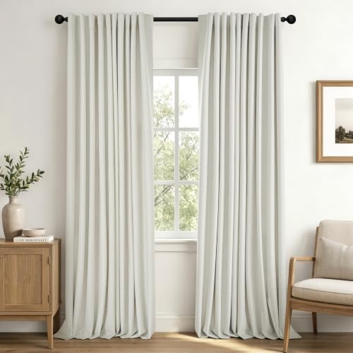 MIULEE Linen Textured 100% Blackout Curtains Drapes White Backing 96" Long