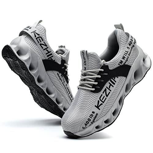 Kezhiho Steel Toe Shoes for Men Lightweight Comfortable Breathable Work Shoes Puncture Proof Slip Resistant Fashion Sneakers Indestructible Construction Industrial Safety Shoes (KZHUS-D0190340.5)