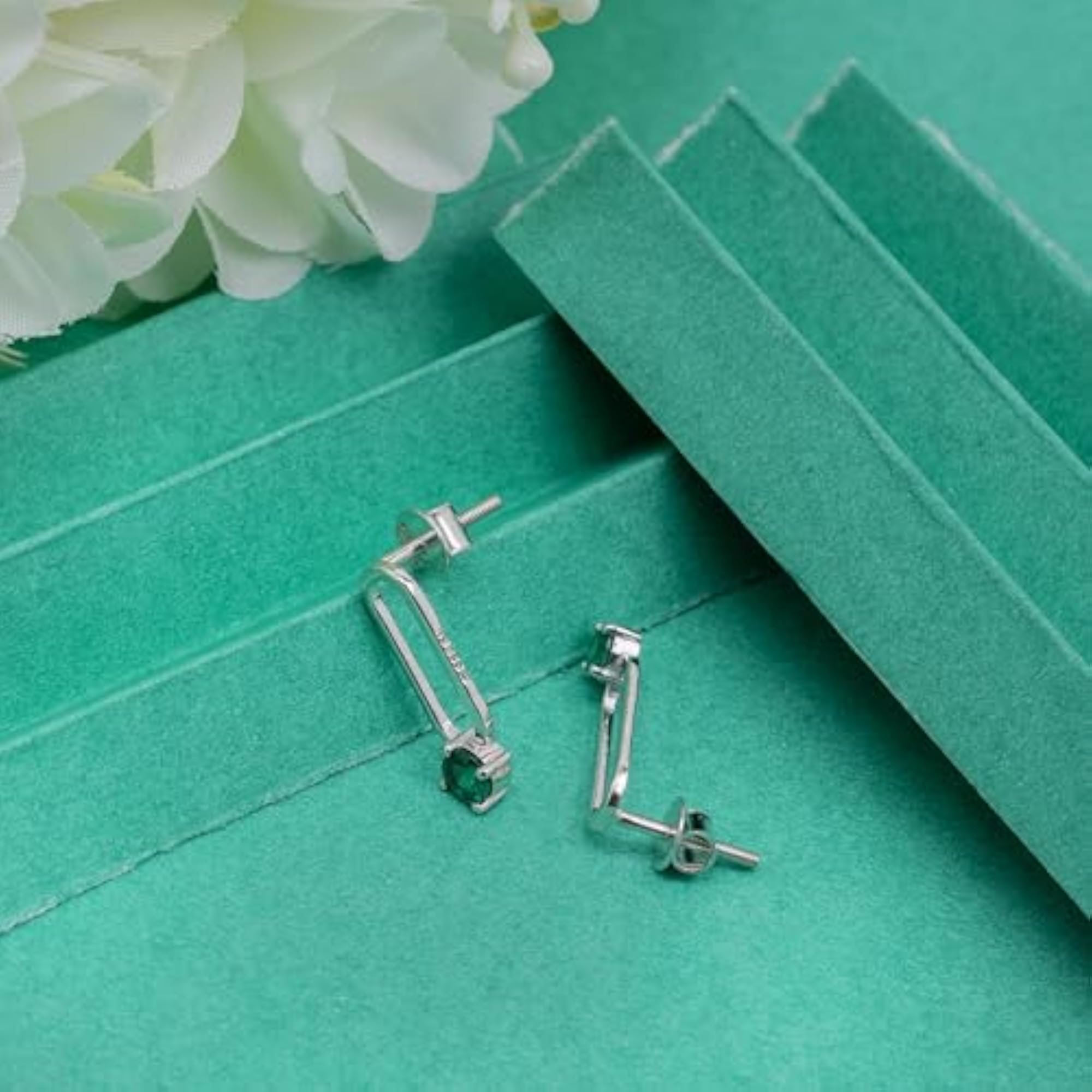 Women's 925 Sterling Silver Emerald Green CZ Drop Earrings, Minimalist Gift