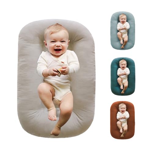 Baby Lounger Pillow,Loevin Baby Lounger Pillow for Newborn Cosleeping for Baby in Bed,Newborn Lounger Baby Nest for Boys & Girls 0-12 Months|English Apricot