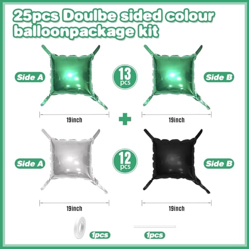 Image of Metallic Green Silver and Black Soccer Square Foil Balloons Wall,19 Inches Foil Balloons Tunnel Arch Garland Kit for Boy Sports Soccer Theme Birthday Party Decorations
