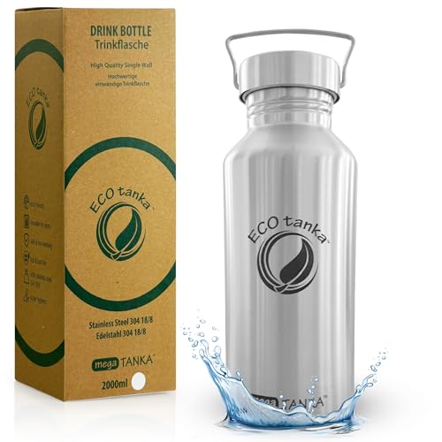 ECOtanka megaTANKA 2 L Edelstahl Trinkflasche 2L BPA-frei & Auslaufsicher Nachhaltige Trinkflasche für Sport Outdoor Fitness & Gym Wasserflasche 2 Liter mit Edelstahlverschluss