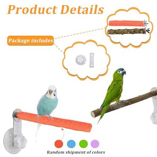 Image of 2 PCS Bird Perch with Suction Cup Window Wall Bath Car Outdoor Travel Perch Stand for Small and Medium Bird Parrot Parakeet Cockatiel Conure Budgie Lovebirds (Pepperwood and Colored Wood Perch)