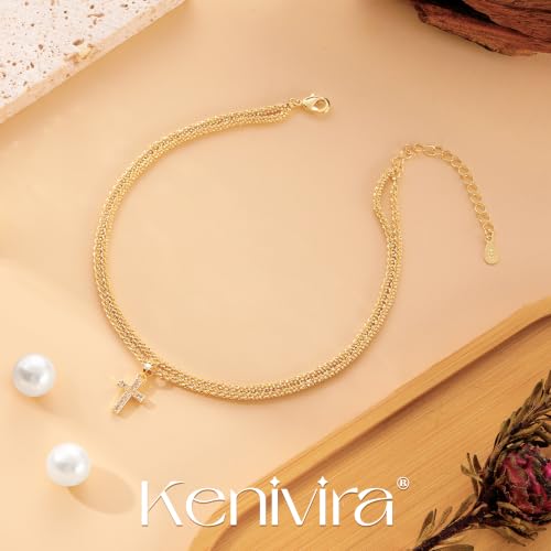 Image of Kenivira Sterling Silver Ankle Bracelets for Women,Gold Dainty Layered Waterproof Anklet for Women, Anklet Set Stackable Beach Gift Adjustable Size
