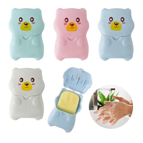 FRUHLING - Juego de 200 mini hojas de jabón de viaje desechables de papel con caja de plástico para viajes, camping, viajes, senderismo al aire libre