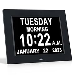 TMC 8 Inch Dementia Clock for Seniors – Large Auto Dimming Calendar Display with Date & Time, Multi