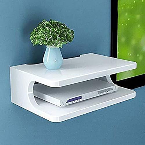 Image of Sidrah Floating TV Shelf Set Top Box Stand | WiFi Router Holder Wooden Wall Shelves | Setup Box Stand for Home | Wall Mount Stylish WiFi Router Holder TV Cabinet Living Room Furniture. (White)