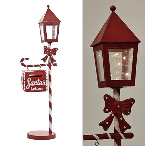 EMPOTEC Farol farol lámpara con buzón buzón de cartas Papá Noel decoración navideña luminosa luces LED alta calidad ideas regalo 68 x 20 x 15 cm de metal/PVC