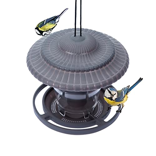 Mangeoire Oiseaux Exterieur Suspendue, Mangeoire Oiseaux Kiosque Jardin, Distributeur Cacahuete, Mangeoires pour Oiseaux Sauvages Wildlife Plastique Nichoir Oiseaux Exterieur (Gris)