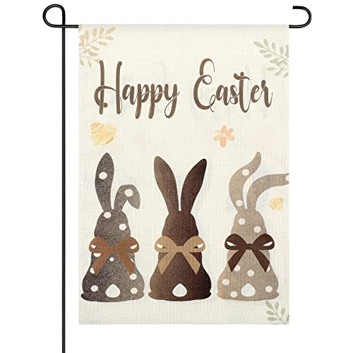 Happy Easter Bunnies Garden Flag 12 X 18 Inch Rabbit Garden Flag Double Sided Spring Garden Flag Burlap Small Polka Dots Brown Welcome Holiday Yard Flag For Easter Spring Holiday Outdoor Decor #TOP10