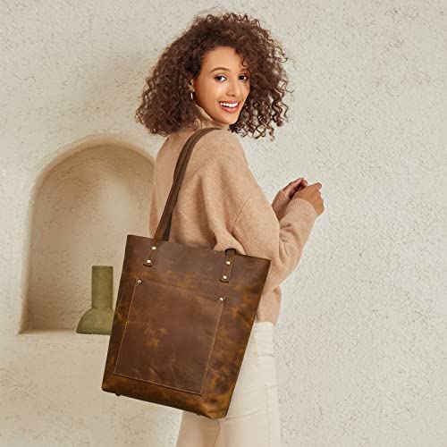 S-ZONE Women Vintage Genuine Leather Tote Bag Large Shoulder Purse Work Handbag | Vintage, Genuine Leather, Large, Purse, Work
