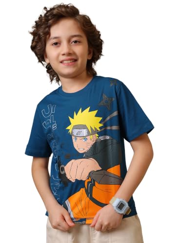 Image of Kidsville Official Naruto Anime Character Half Sleeves Round Neck Graphic Printed Regular Fit Pure Breathable Cotton Fabric Tshirt for Boys