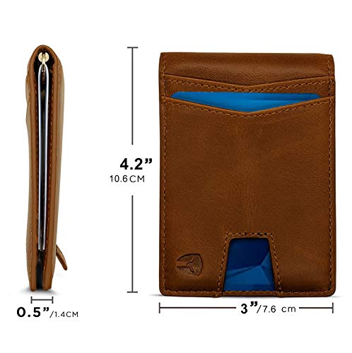 Bryker Hyde RFID Blocking Slim Minimalist ID Inside Front Pocket Wallet, Money Clip, 9 Slots, Leather (Light Brown w/Pull Out Tab)4