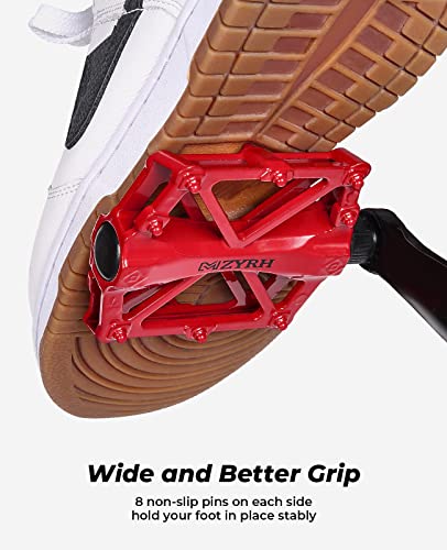 KEMIMOTO Mountain Bike Pedals MTB Bicycle Flat Pedals, 9/16'' CNC Aluminum Durable Sealed Bearings for Most Bikes BMX MTB Enduro Downhill Trail (Two Pack) (Red)