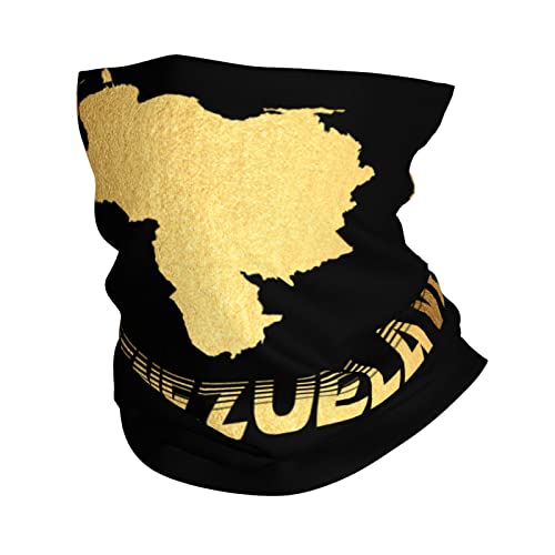Venezuela Map Flag Gold Seamless Neck Gaiter Face Mask Seamless UV Protection Shield Scarf Bandana for Motorcycle Cycling Riding Running Headbands