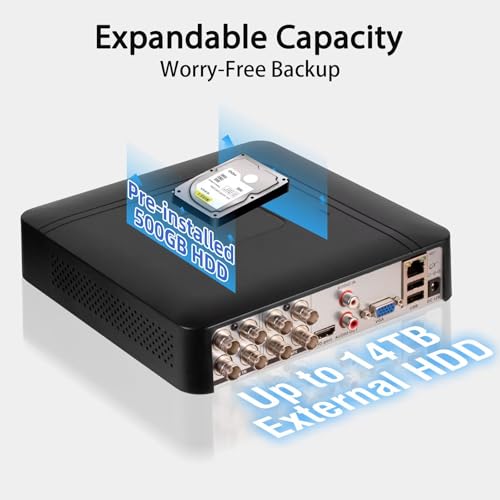 Image of 8 Channel Security DVR Recorder with 500G HDD, 8CH Hybrid 6-in-1 CCTV DVR for Surveillance Camera, Supports 8CH Analog Cameras, DVR for Security Camera Home Surveillance System, Mobile APP & PC Remote