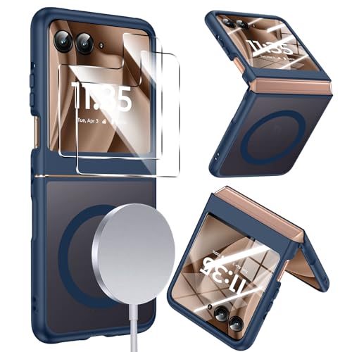 LeYi for Motorola-Razr-2025-Plus-Case: Razor Plus 2025 Phone Case [Compatible with MagSafe] with 2Pcs Screen Protector, Magnetic Integrated Structure Shockproof Funda para Moto Razr + 2024, Royal Blue