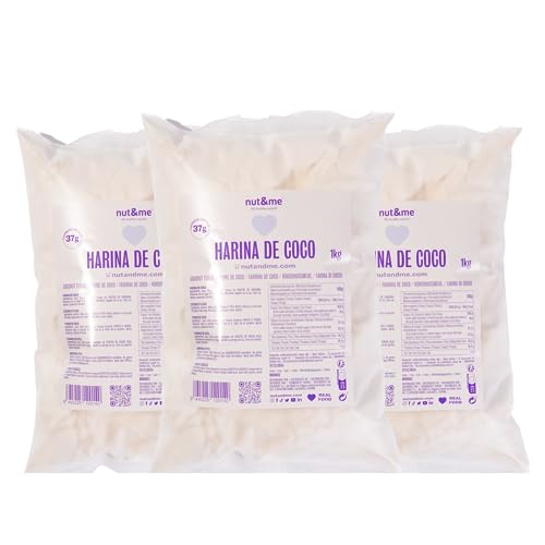 Harina de Coco 3 kg nut&me | 100% coco | Sin gluten | Sin aditivos | Saludable | Keto Dieta | Sin refinar | Vegana | Reposteria | Pack3 x 1 kg