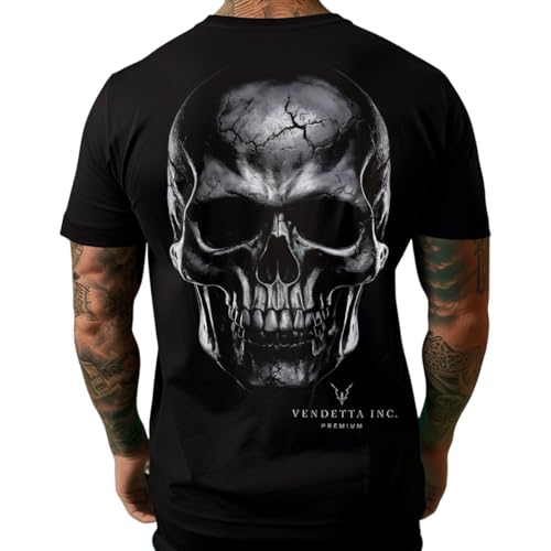 Vendetta Inc. VD-1438 T-shirt à col rond à manches courtes pour homme Motif tête de mort Noir, Noir , XXXXXL
