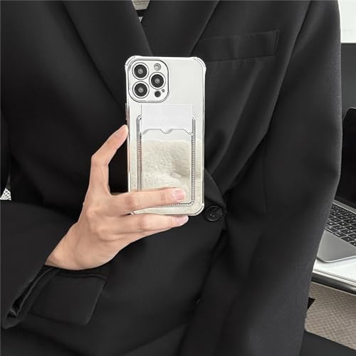 Coque silicone iPhone 13 argenté antichoc étui portefeuille et miroir - 2