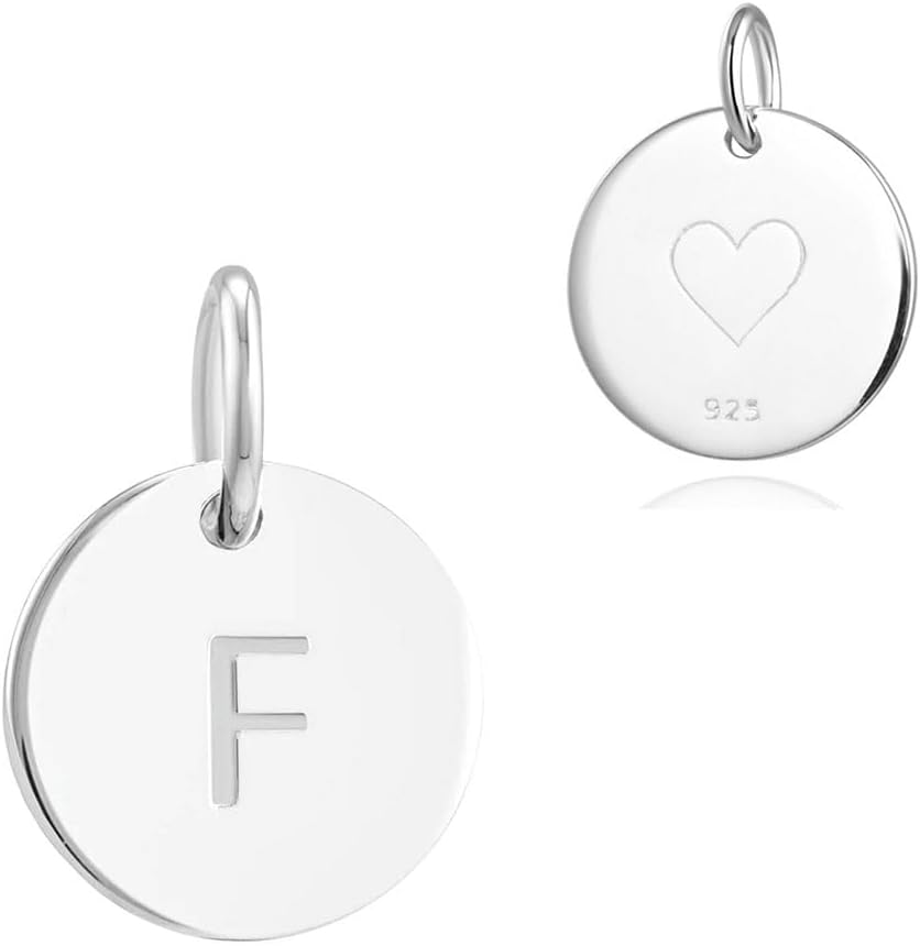 Adabele Authentic Sterling Silver A-Z 26 Small Alphabet Letter Charm 12mm Round Dics Pendant for Earrings Bracelet Necklace Anklet Personalized Craft Jewelry Making