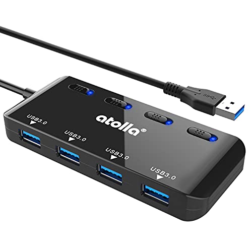 atolla USB Hub, 4-Port USB 3.0 Hub with Individual LED Power Switches & 2 Ft Cable, Ultra Slim USB Splitter for PC, Mac Pro Mini, iMac, MacBook Air, Surface Pro, USB Flash Drives, Mobile HDD